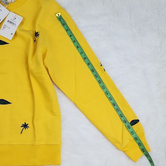 Free People Yellow Vintage Handmade‎ Palm Tree Embroidered Sweatshirt Size Small - Picture 10 of 10